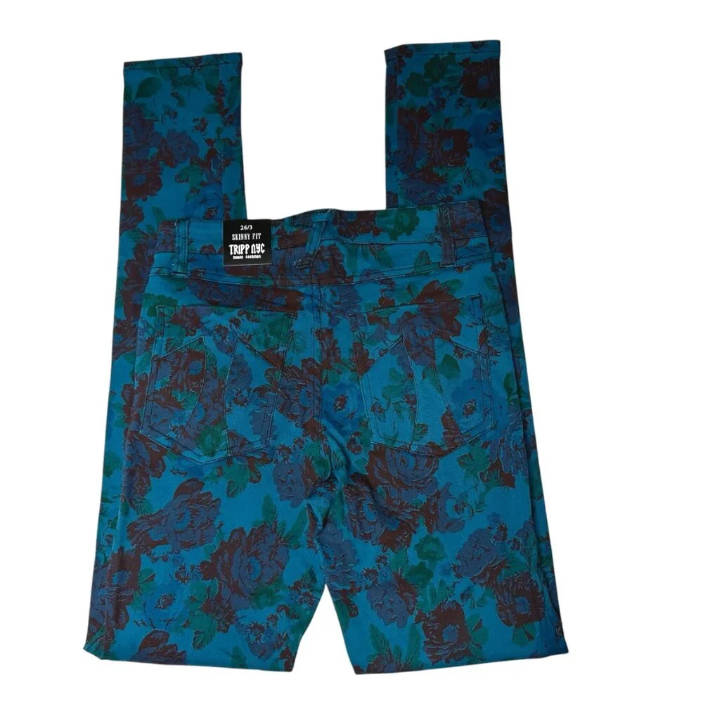 Tripp NYC NWT Teal Floral Skinny Jeans 26 3 - Picture 5 of 5